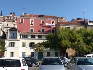 View of konoba from Bay of Sibenik - it's to the left of pinkish coloured building