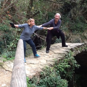 "It doesn't matter how much heights bother you and that the guy said only one cross at a time we are not going back over all those steps!!